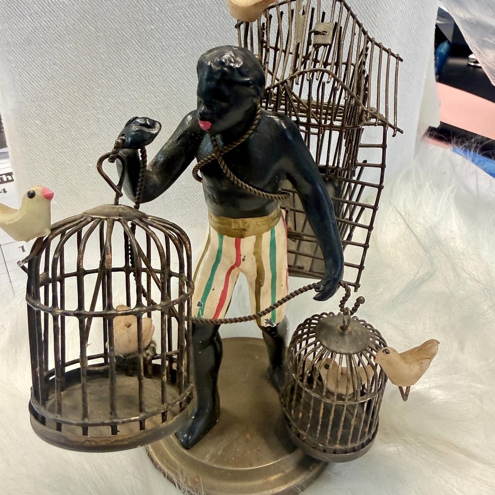 Petites Choses Vintage Bird Seller Figurine USA Metal Birdcage Sculpture Decor